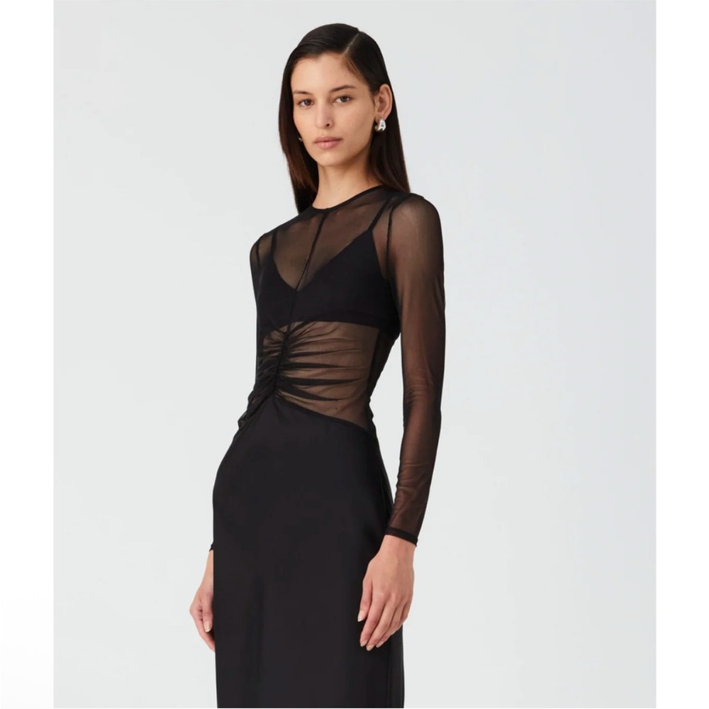 MISHA Collection Ginger Sheer Long Sleeve Mixed Media Mesh Maxi Gown XS $395